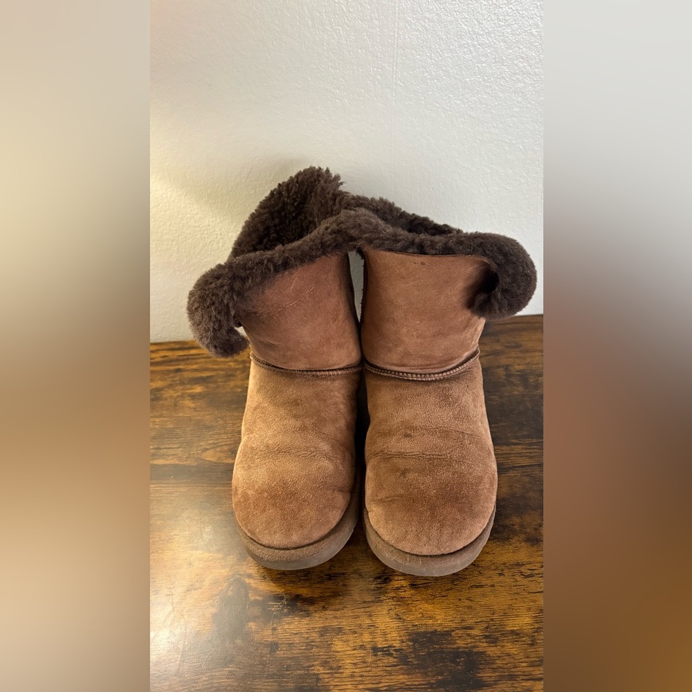 Sorry! SOLD! UGG Bailey Button Chocolate Dark Brown Sheepskin Boots size 9